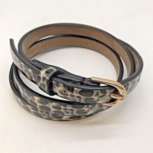 Ann Taylor Skinny Patent Leather Animal Print Belt Women's Small Black/Gray